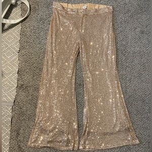 NWT Champagne/Gold Flare Disco Sequin Pants